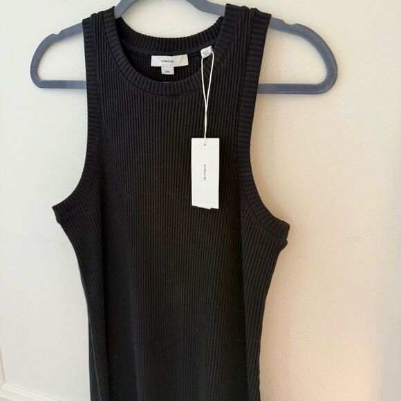 VINCE Ribbed Knit Midi Sleeveless Dress in Black Medium NWT - Picture 5 of 10